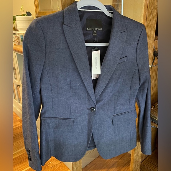 Banana Republic Blazer Womens 0 Petites Pockets Lined Blue Houndstooth NEW - Picture 1 of 9
